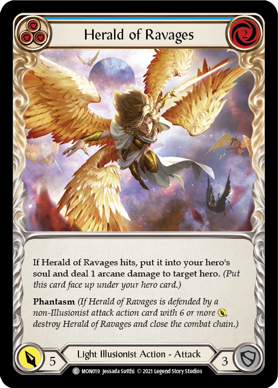 Herald of Ravages (Blue) [MON019-RF] 1st Edition Rainbow Foil