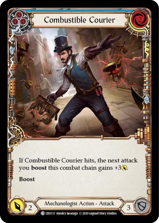 Combustible Courier (Blue) [CRU111] 1st Edition Rainbow Foil